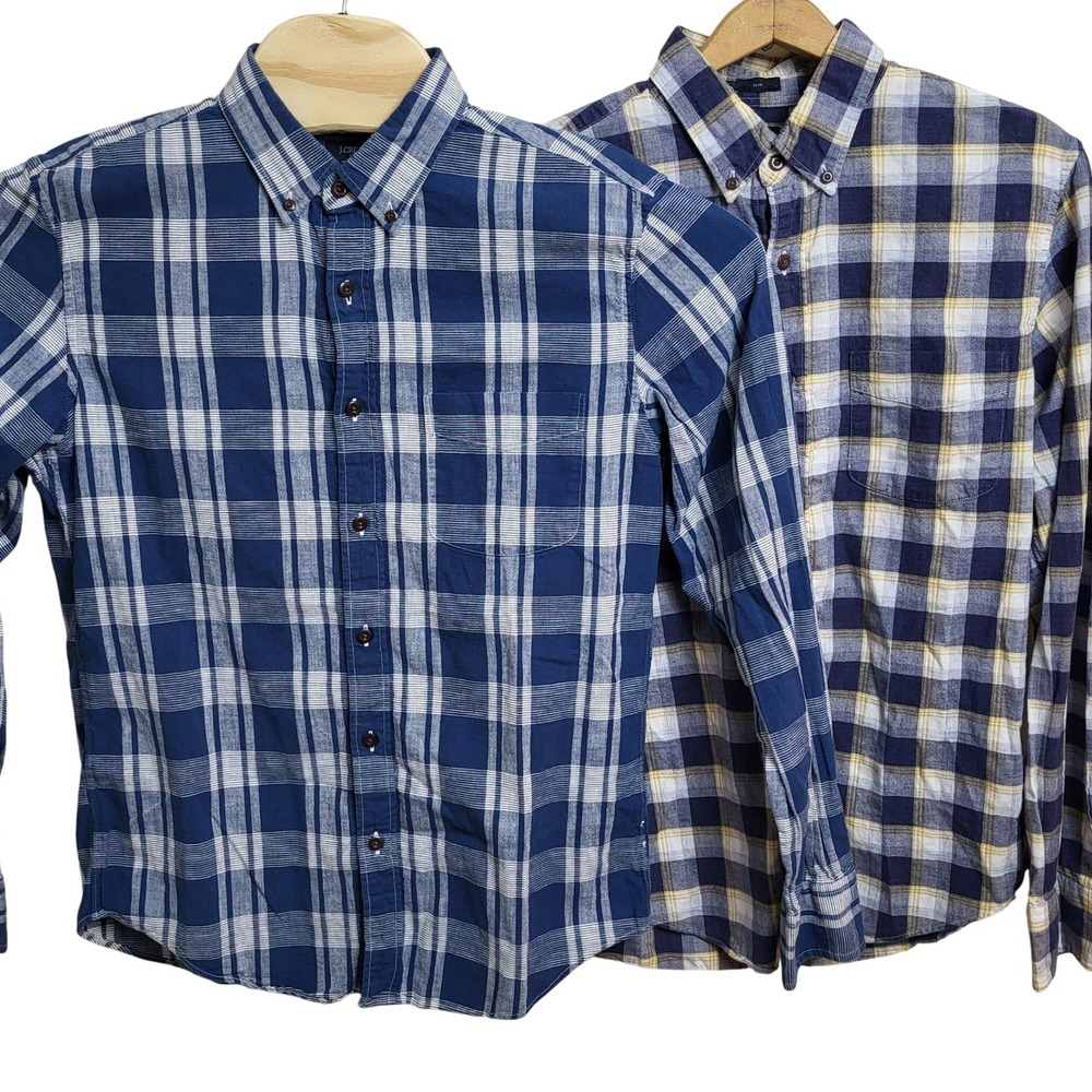 J Crew Homespun Mens Medium Slim Plaid Long Sleeve Button Down Shirt Bundle of 2